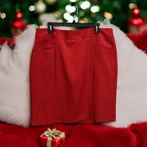 NYCC Skirt bright red 2 fake pockets zip back belt loops size 16 top not inc.